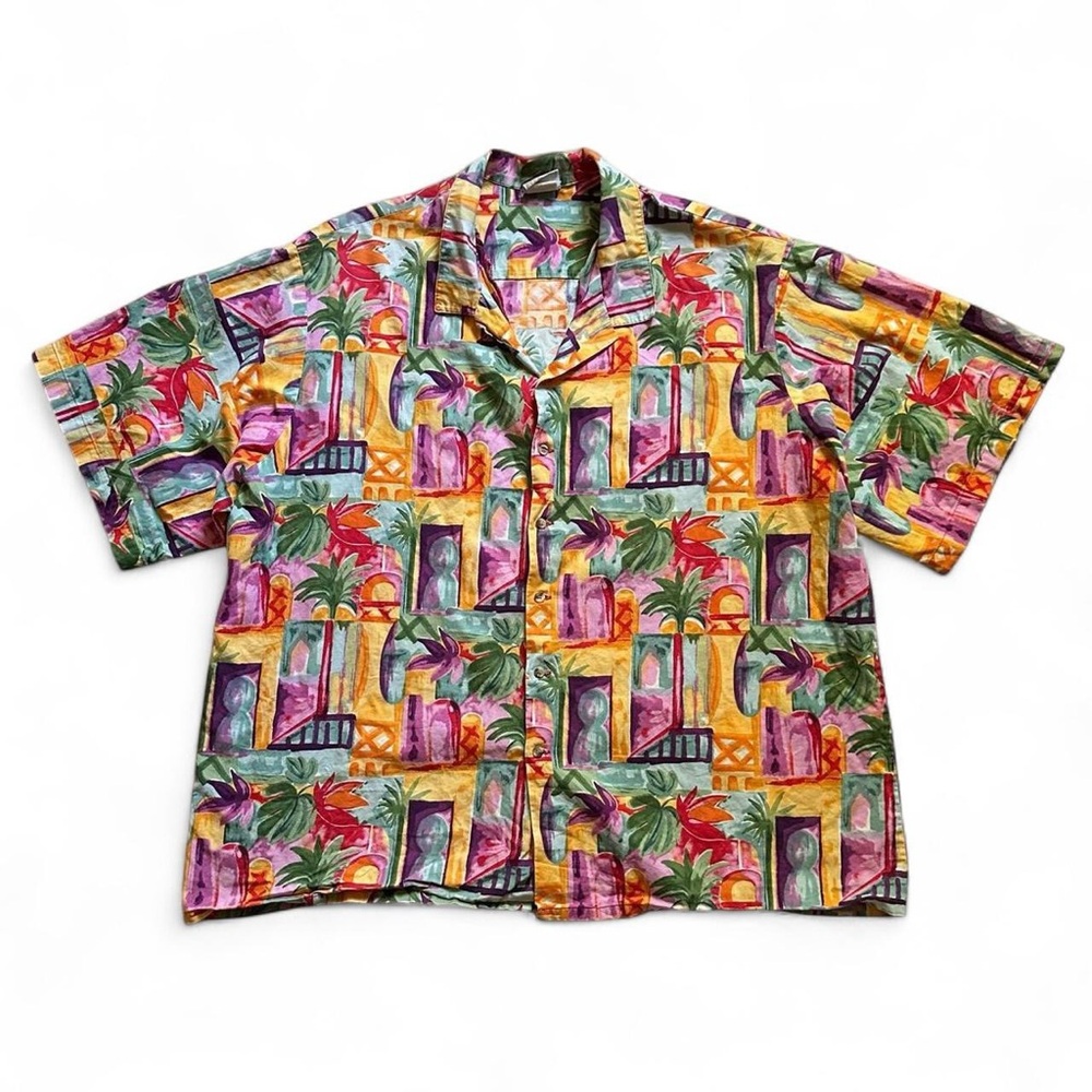 Vintage 1990s Men's Multicolor Tropical Print Short Sleeve Shirt 3XL